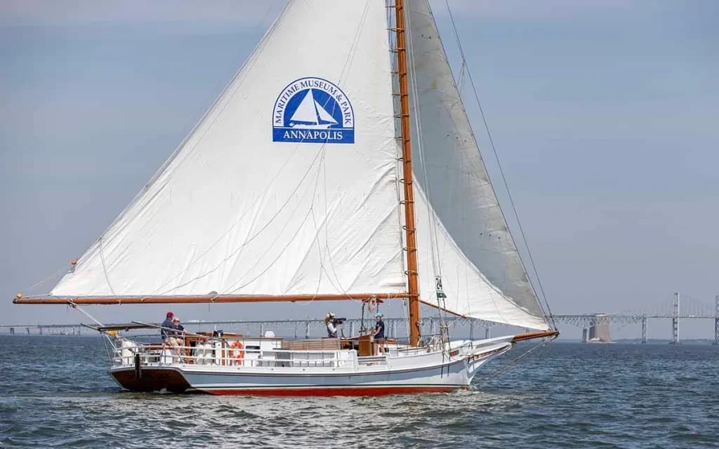 The historic skipjack Wilma Lee under sail on the Chesapeake Bay